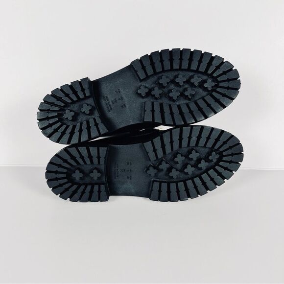 Anthropologie Black Leather Lug Sole Platform Loafers With Gold Chain Size 6 - Picture 8 of 10